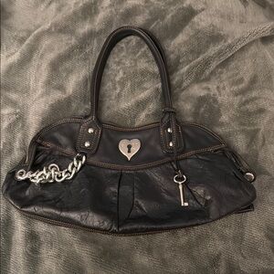 Sophia C. Black Leather Shoulder Bag with Chain Detail